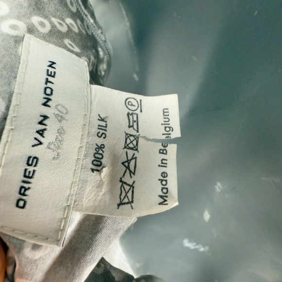 DRIES VAN NOTEN Silk Pleated Office Dot Circles Patterned Grey White Skirt sz 40 - Picture 7 of 7